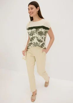 bonprix bonprix Camiseta oversize con cinta de encaje crudo-verde oliva Clearance