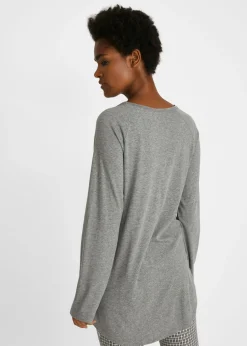 bonprix bonprix Camiseta oversize con cuello redondo Gris jaspeado con flores New