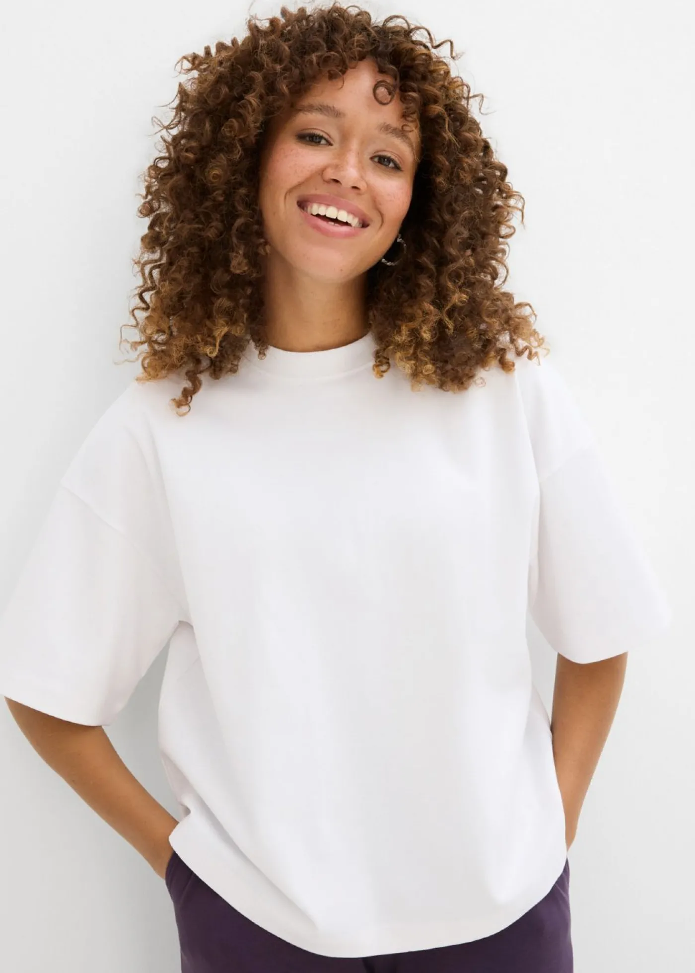 bonprix bonprix Camiseta oversize, corta, de algodón orgánico puro y pesado Gris claro jaspeado Discount