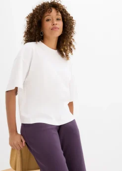 bonprix bonprix Camiseta oversize, corta, de algodón orgánico puro y pesado Gris claro jaspeado Discount
