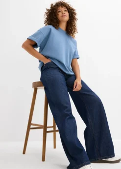 bonprix bonprix Camiseta oversize, corta, de algodón orgánico puro y pesado Azul ola