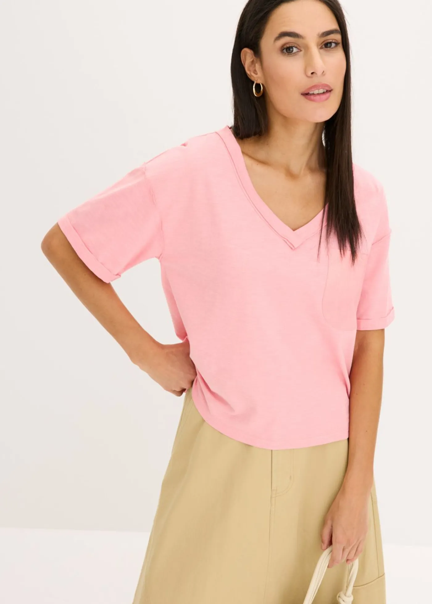 bonprix bonprix Camiseta oversize de algodón puro rosa pálido Discount