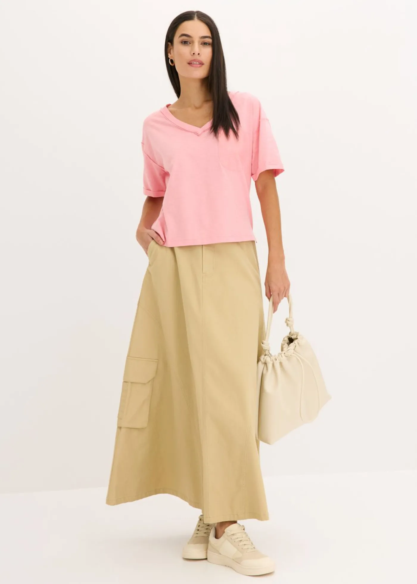 bonprix bonprix Camiseta oversize de algodón puro rosa pálido Discount