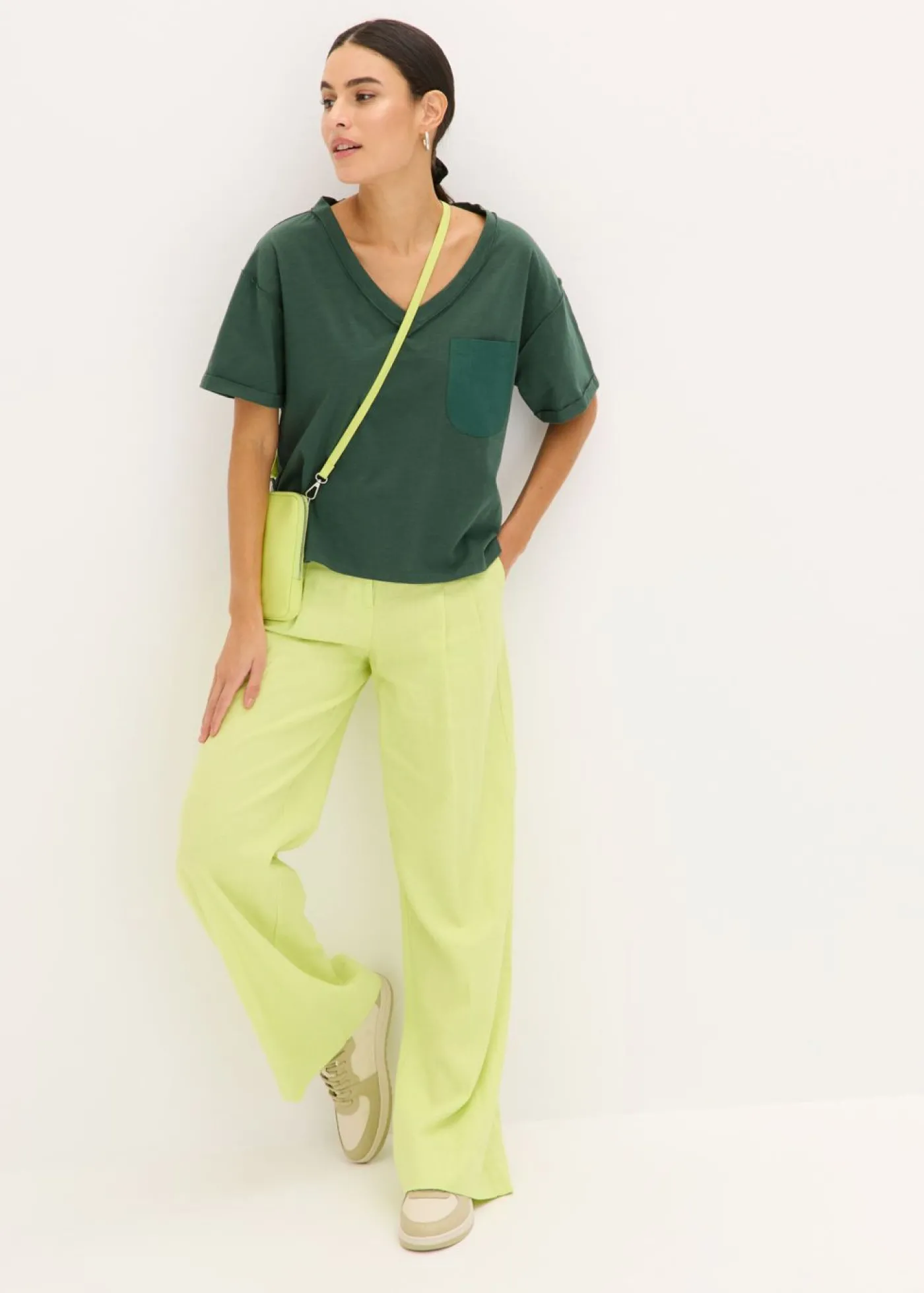 bonprix bonprix Camiseta oversize de algodón puro verde sombra Clearance