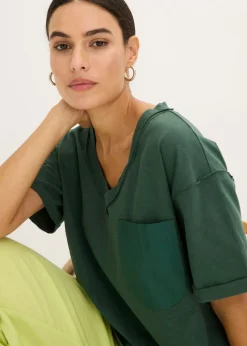 bonprix bonprix Camiseta oversize de algodón puro verde sombra Clearance