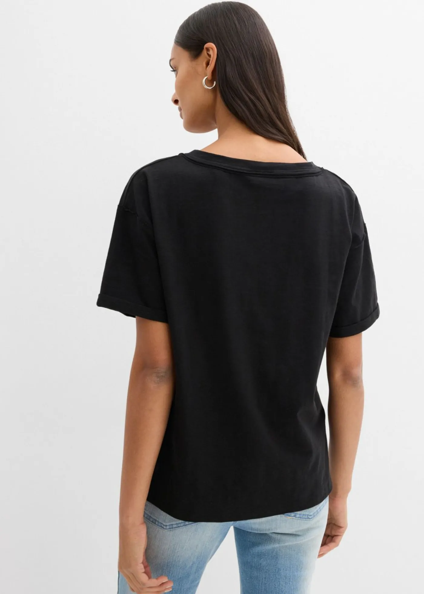 bonprix bonprix Camiseta oversize de algodón puro Negro Hot