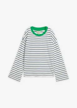 bonprix bonprix Camiseta oversize de manga larga de algodón orgánico puro blanco/verde hierba/azul almirante con rayas Clearance