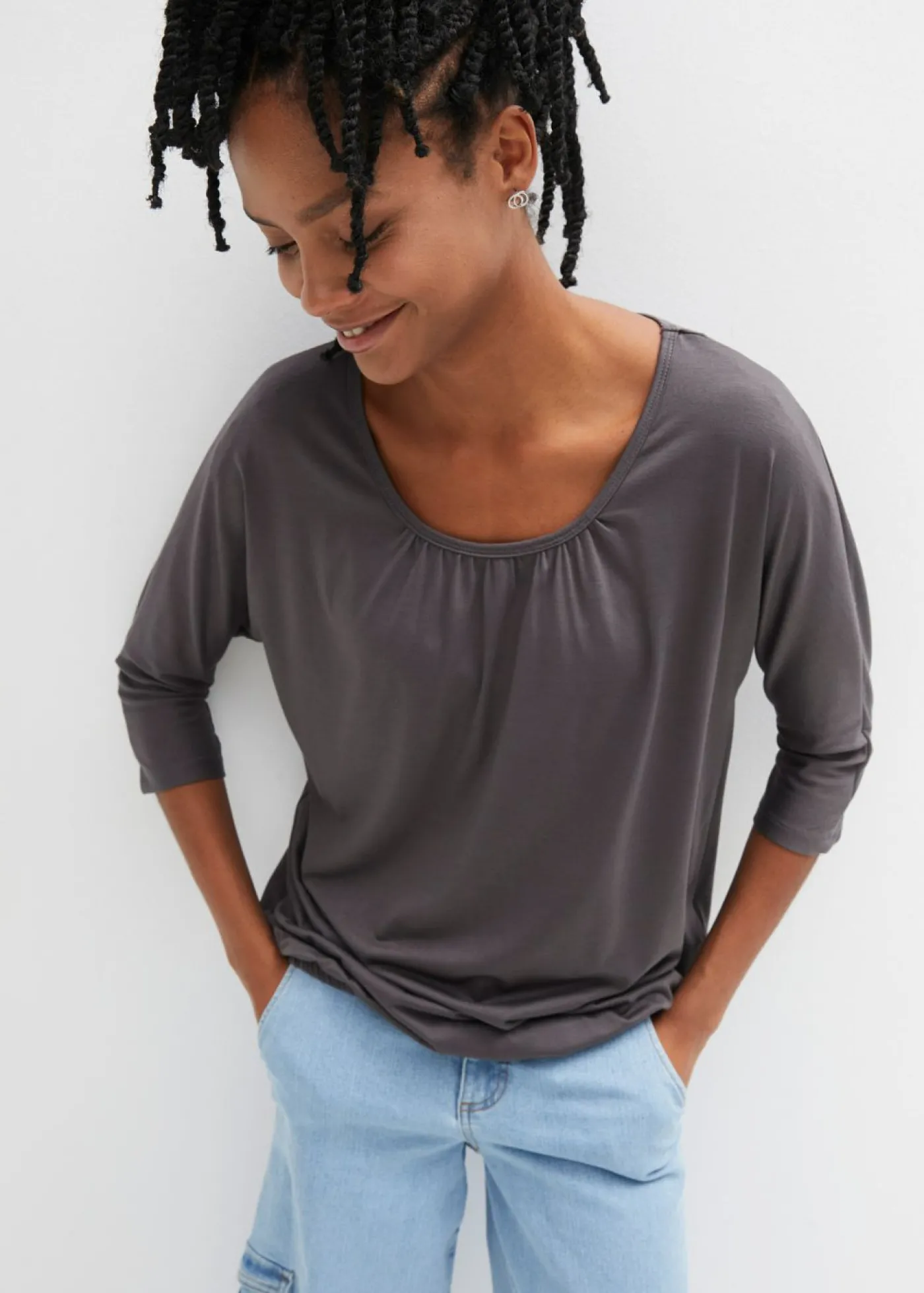 bonprix bonprix Camiseta oversize de mezcla de viscosa pizarra Outlet