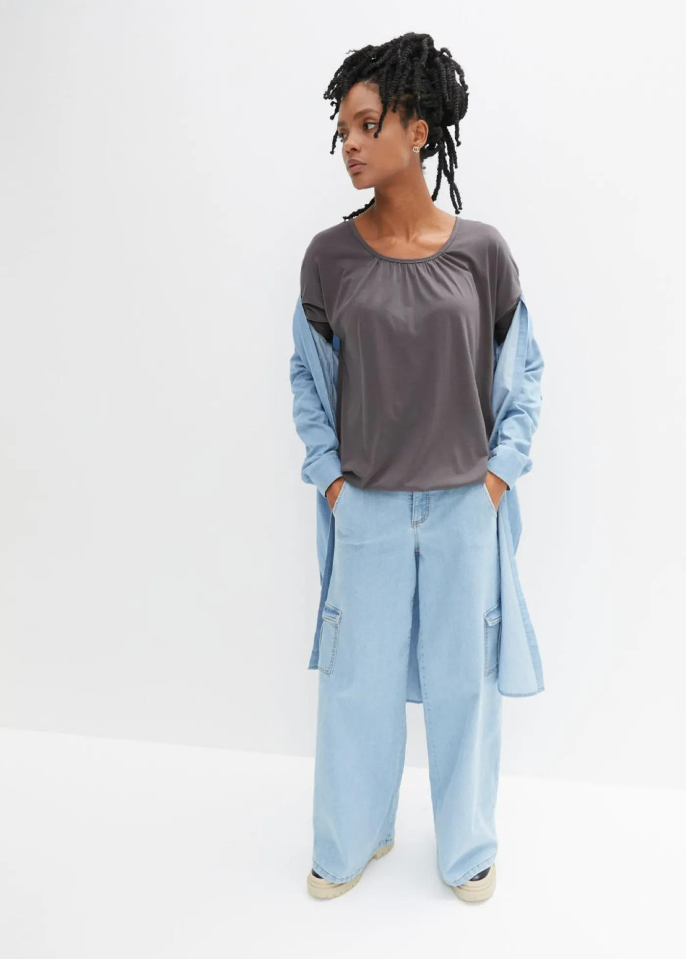 bonprix bonprix Camiseta oversize de mezcla de viscosa pizarra Outlet