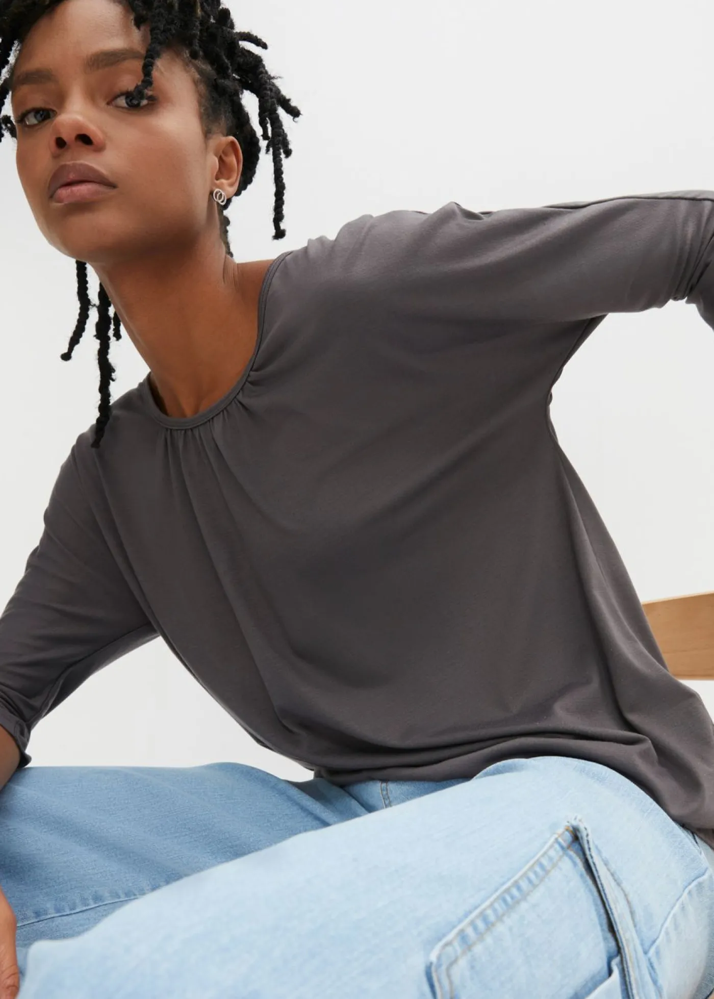 bonprix bonprix Camiseta oversize de mezcla de viscosa pizarra Outlet