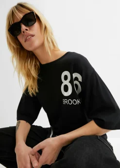 bonprix bonprix Camiseta oversize en mezcla de viscosa suave Negro