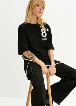 bonprix bonprix Camiseta oversize en mezcla de viscosa suave Negro