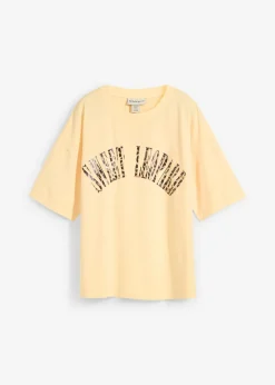 bonprix bonprix Camiseta oversize en suave mezcla de algodón Amarillo claro estampado Outlet