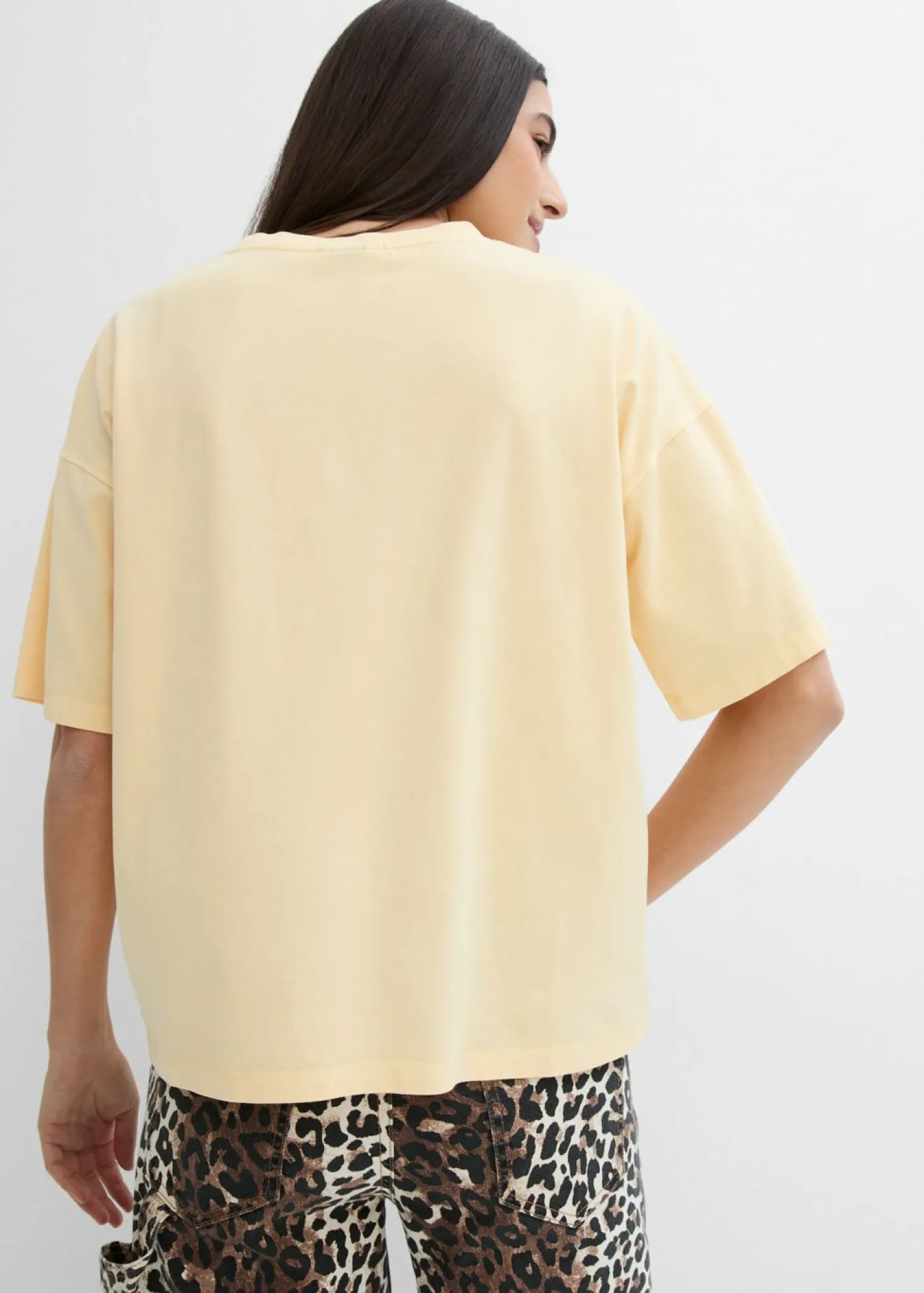bonprix bonprix Camiseta oversize en suave mezcla de algodón Amarillo claro estampado Outlet