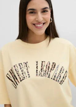 bonprix bonprix Camiseta oversize en suave mezcla de algodón Amarillo claro estampado Outlet