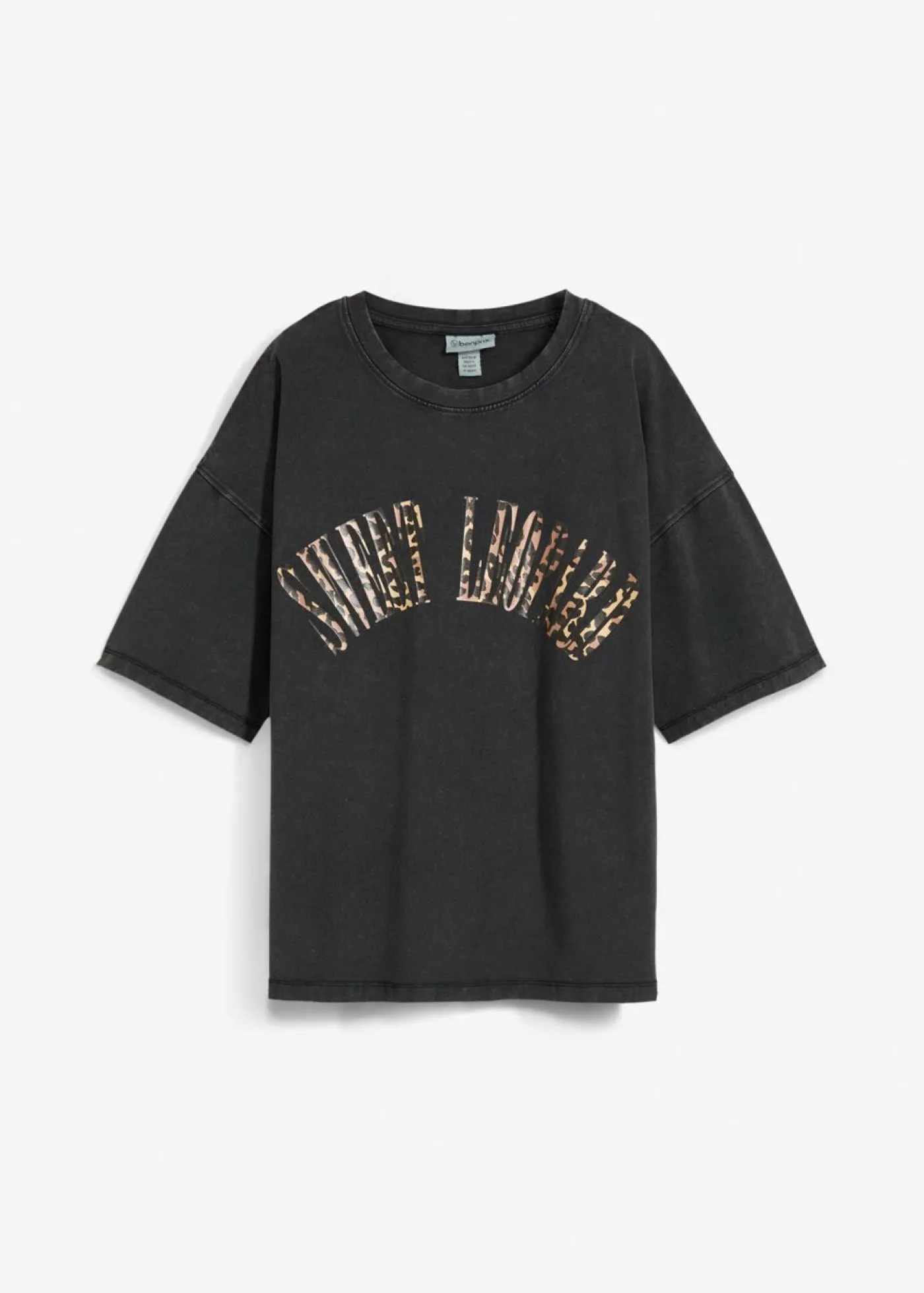 bonprix bonprix Camiseta oversize en suave mezcla de algodón Negro estampado con lavado desgastado Best