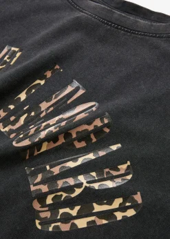 bonprix bonprix Camiseta oversize en suave mezcla de algodón Negro estampado con lavado desgastado Best