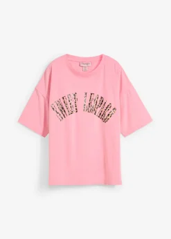 bonprix bonprix Camiseta oversize en suave mezcla de algodón Rosa orquídea estampado Hot