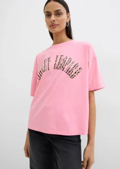 bonprix bonprix Camiseta oversize en suave mezcla de algodón Rosa orquídea estampado Hot