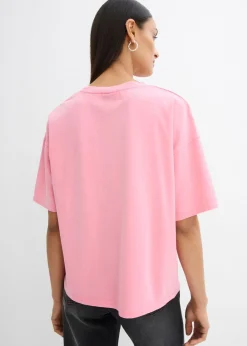 bonprix bonprix Camiseta oversize en suave mezcla de algodón Rosa orquídea estampado Hot