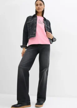 bonprix bonprix Camiseta oversize en suave mezcla de algodón Rosa orquídea estampado Hot