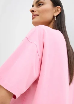 bonprix bonprix Camiseta oversize en suave mezcla de algodón Rosa orquídea estampado Hot