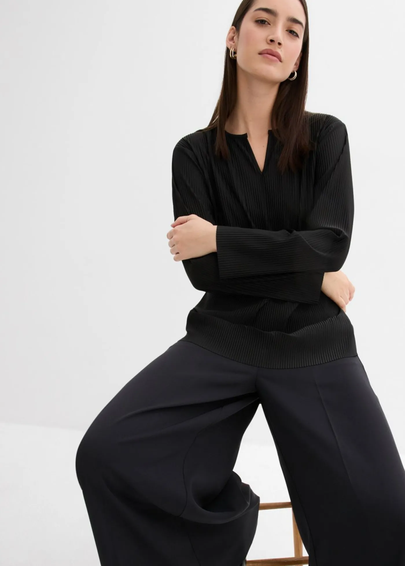 bonprix bonprix Camiseta plisada Negro Discount