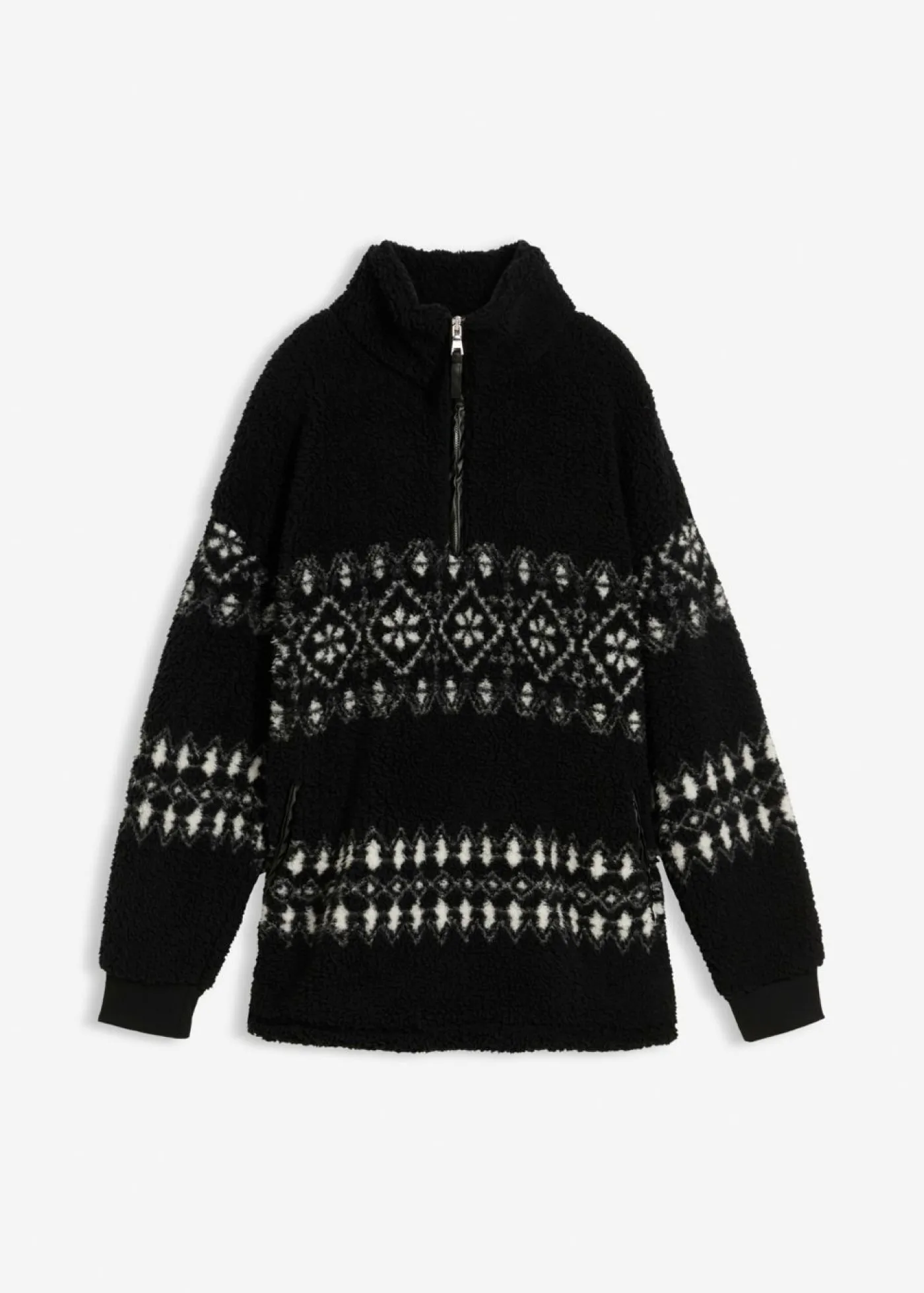 bonprix bonprix Camiseta polar Negro-blanco lana con patrón nórdico Outlet