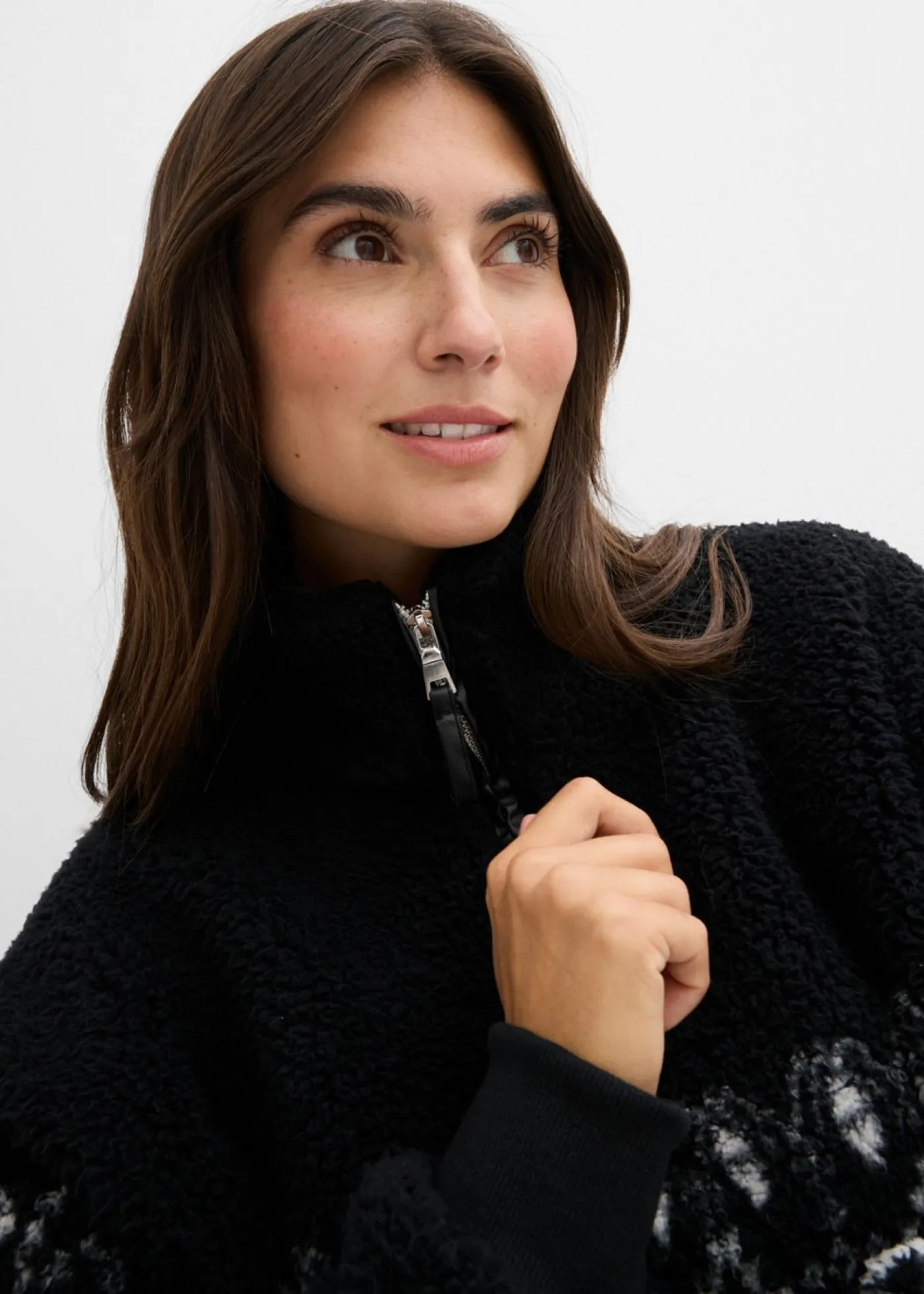 bonprix bonprix Camiseta polar Negro-blanco lana con patrón nórdico Outlet