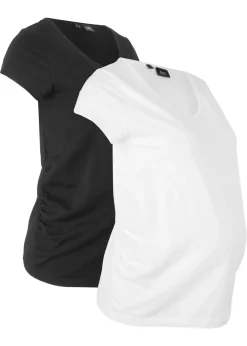 bonprix bonprix Camiseta premamá básica de algodón orgánico (2 unidades) Negro-blanco Outlet