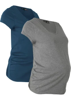 bonprix bonprix Camiseta premamá básica de algodón orgánico (2 unidades) Azul marino + gris jaspeado Discount