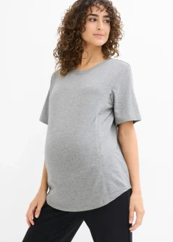 bonprix bonprix Camiseta premamá de algodón orgánico con una discreta función de lactancia gris oscuro moteado Online