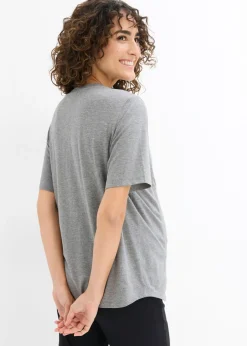 bonprix bonprix Camiseta premamá de algodón orgánico con una discreta función de lactancia gris oscuro moteado Online