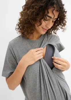 bonprix bonprix Camiseta premamá de algodón orgánico con una discreta función de lactancia gris oscuro moteado Online