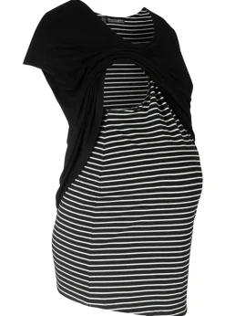 bonprix bonprix Camiseta premamá y de lactancia 2 en 1 de viscosa Negro-blanco de rayas Clearance