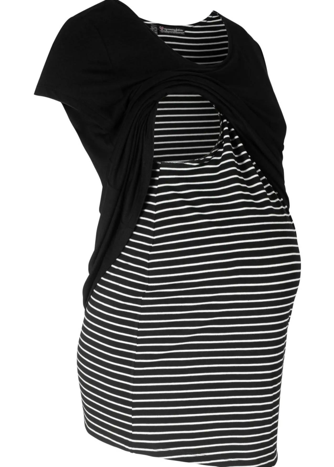 bonprix bonprix Camiseta premamá y de lactancia 2 en 1 de viscosa Negro-blanco de rayas Clearance