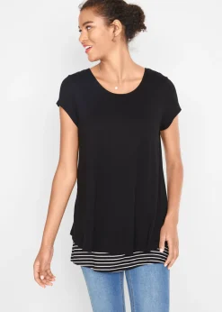 bonprix bonprix Camiseta premamá y de lactancia 2 en 1 de viscosa Negro-blanco de rayas Clearance
