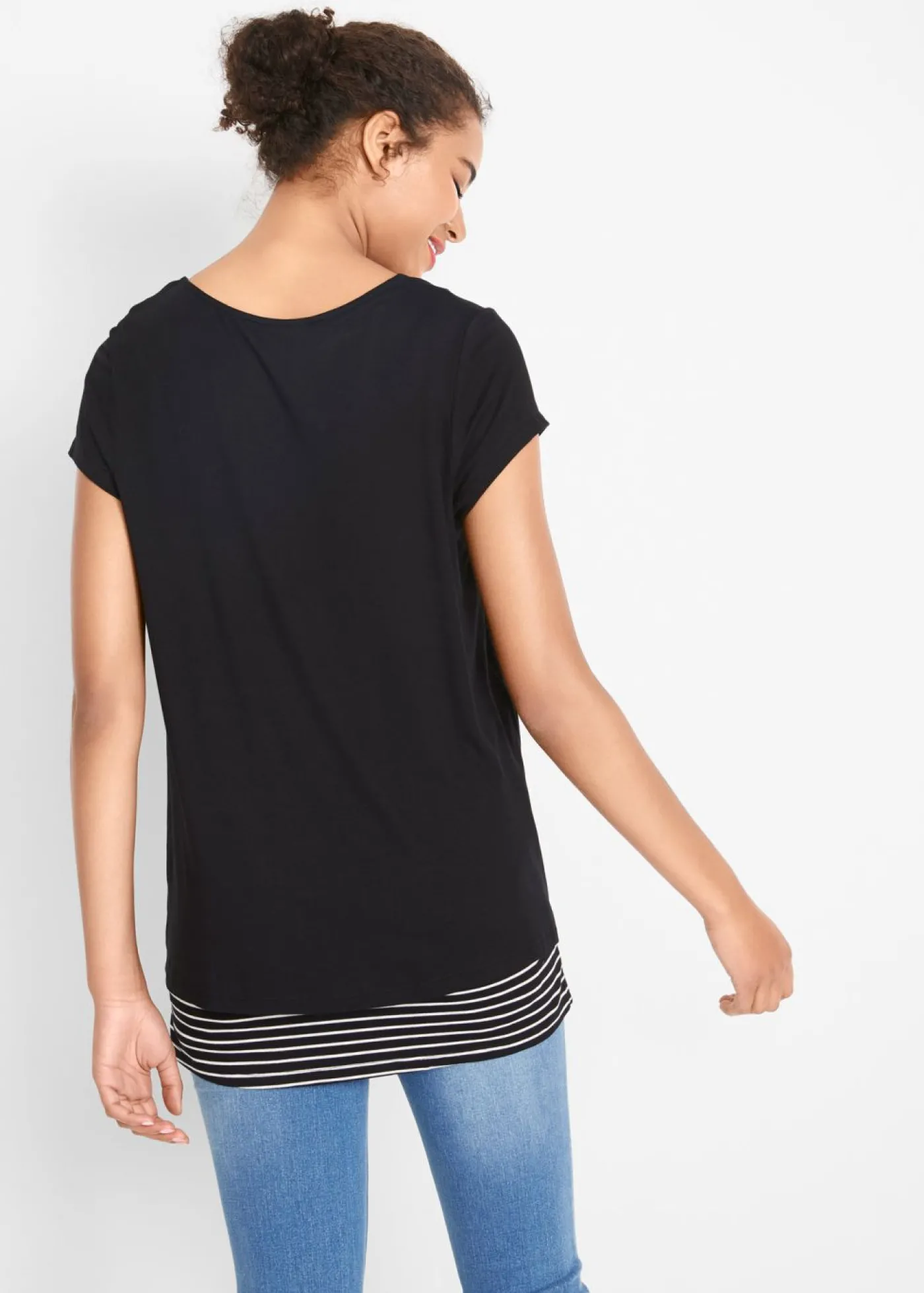 bonprix bonprix Camiseta premamá y de lactancia 2 en 1 de viscosa Negro-blanco de rayas Clearance