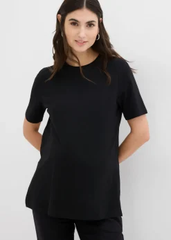 bonprix bonprix Camiseta premamá y de lactancia 2 en 1 de algodón orgánico con aberturas laterales Negro Sale