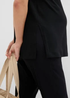 bonprix bonprix Camiseta premamá y de lactancia 2 en 1 de algodón orgánico con aberturas laterales Negro Sale