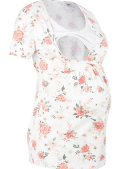 bonprix bonprix Camiseta premamá y de lactancia 2 en 1 de algodón orgánico Blanco de flores Best