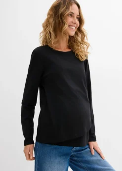 bonprix bonprix Camiseta premamá y de lactancia 2 en 1 de algodón orgánico Negro Hot