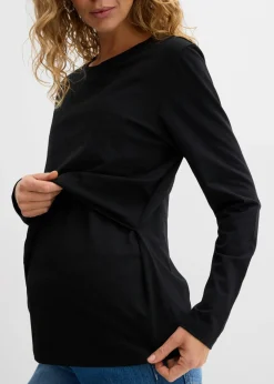 bonprix bonprix Camiseta premamá y de lactancia 2 en 1 de algodón orgánico Negro Hot