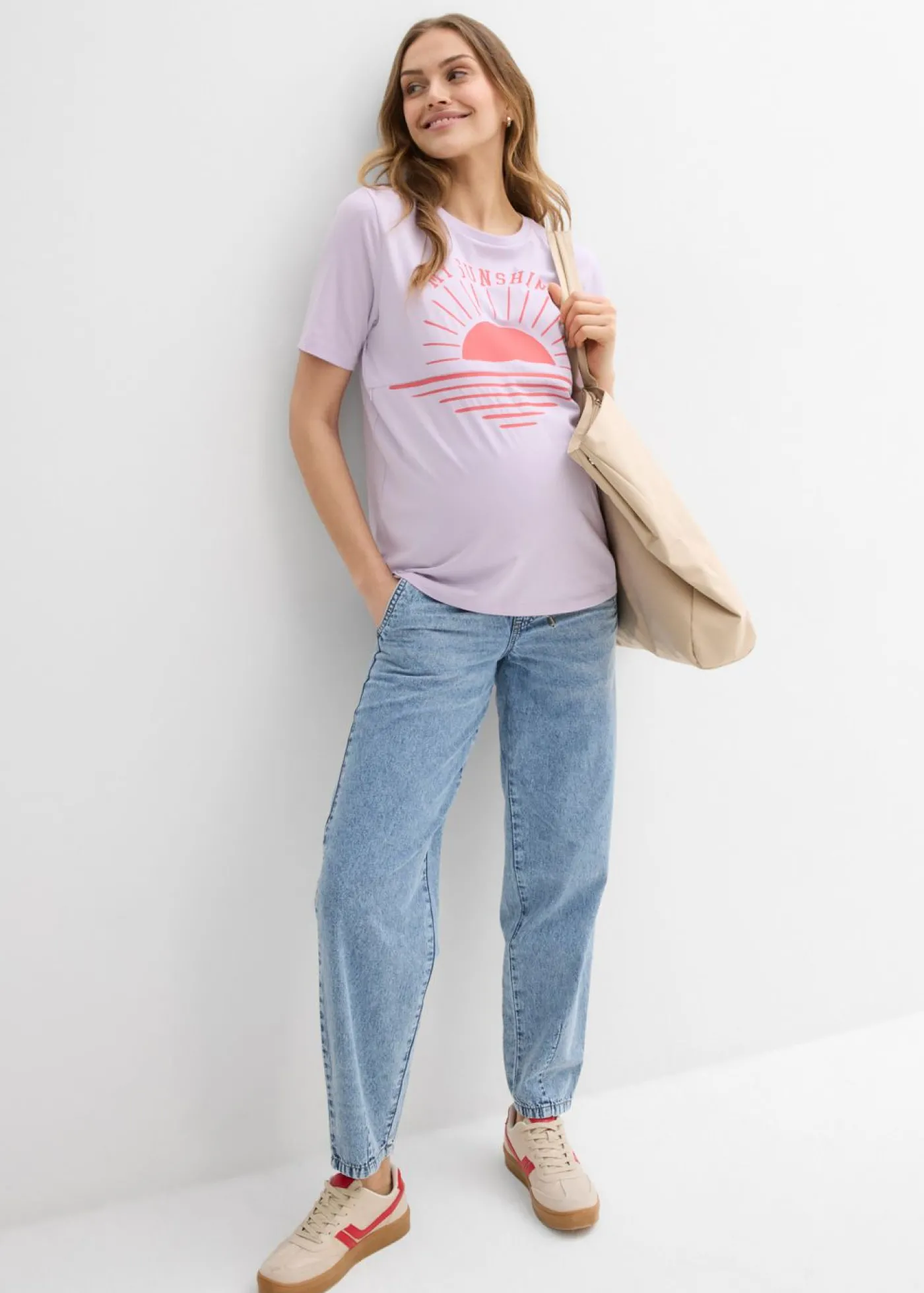 bonprix bonprix Camiseta premamá y de lactancia 2 en 1 de algodón orgánico lila pastel Hot