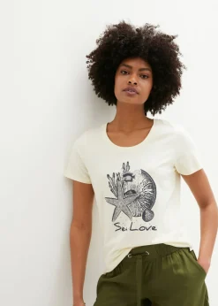 bonprix bonprix Camiseta Sea Love Blanco crema-azul marino estampado Hot