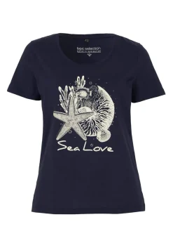 bonprix bonprix Camiseta Sea Love Azul marino-blanco crema estampado Sale