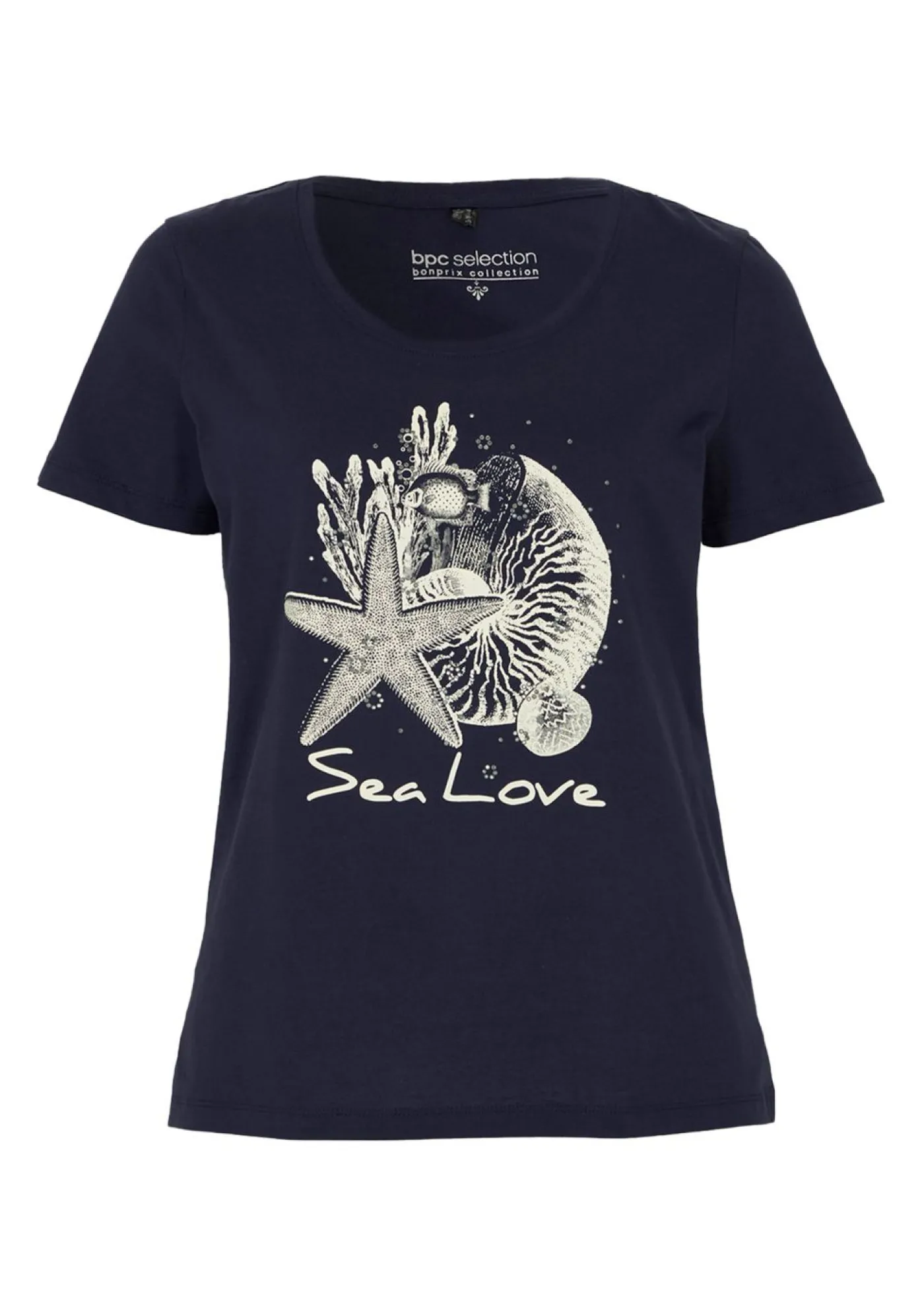 bonprix bonprix Camiseta Sea Love Azul marino-blanco crema estampado Sale