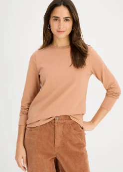 bonprix bonprix Camiseta slim fit con algodón orgánico puro (2 unidades) Batido de chocolate/verde oliva