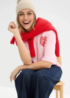 bonprix bonprix Camiseta tipo boxy de algodón grueso rosa cristal-fresa Outlet