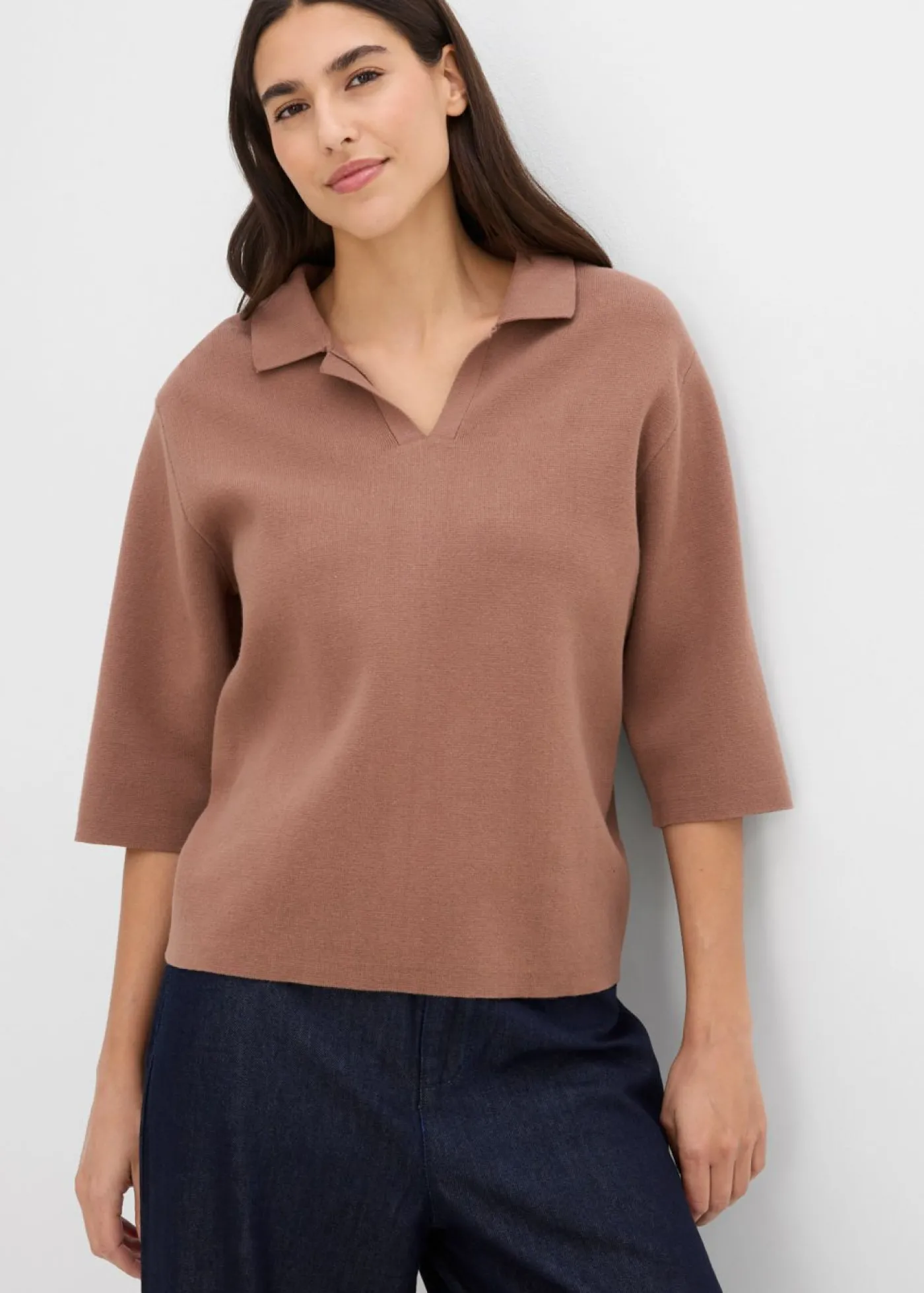 bonprix bonprix Camiseta tipo polo de punto Marrón castaño Best